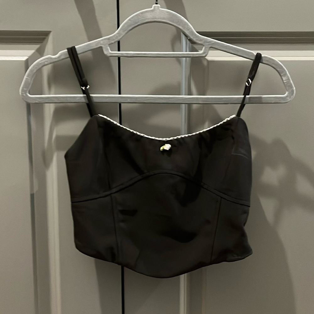 Tiger Mist black crop top with little rose